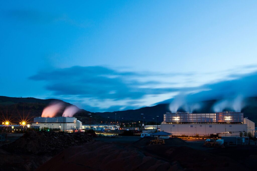 Steam rises above our cooling towers at our data center at The Dalles, Oregon.